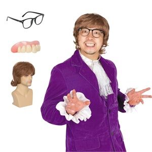 Austin Powers Wig Halloween Cosplay Wig Glasses Teeth New